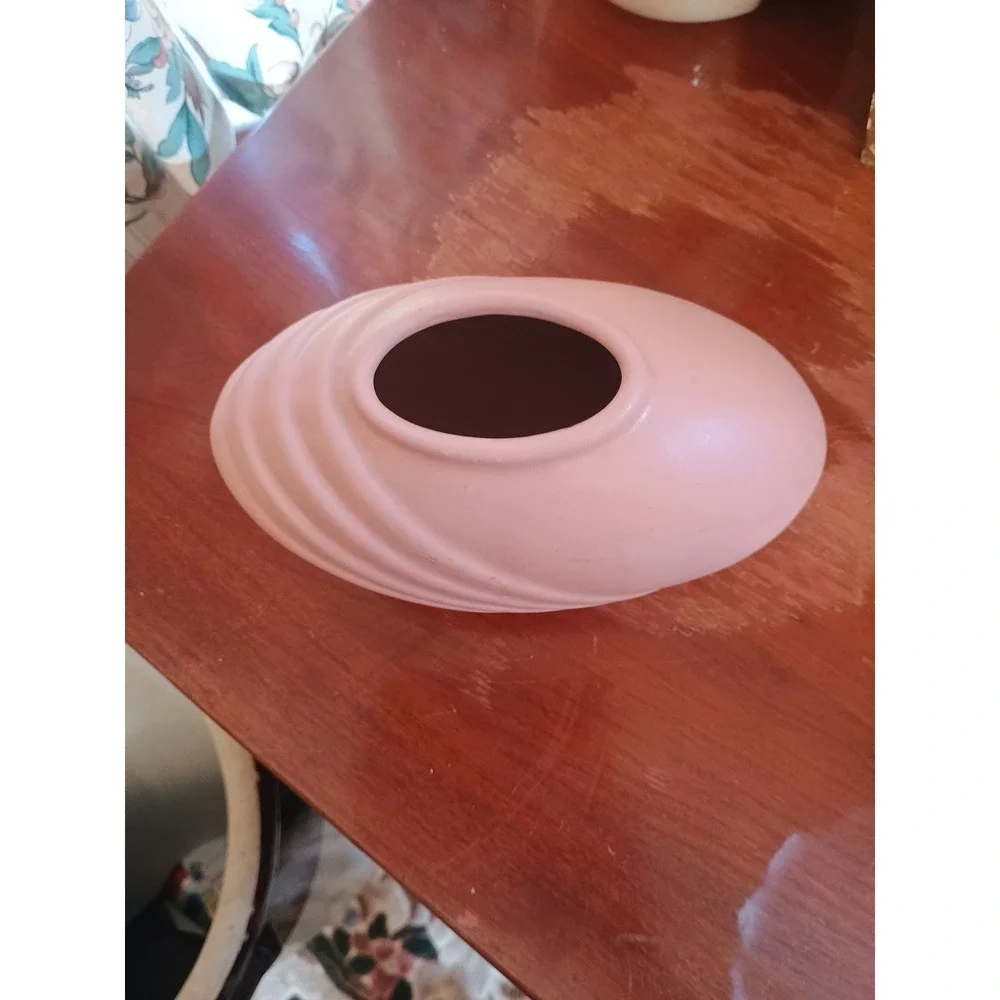 Vintage Haeger Pottery Vase Oval Art Deco Vase‎ Pink Mauve Gloss Large